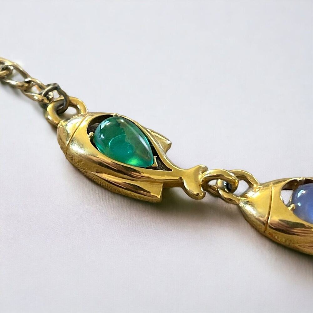 Trifari Signed Jelly Belly Lucite Blue Green Aqua Fish Necklace Bracelet Earring - Picture 12 of 12